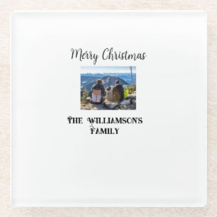 einfaches minimales frohe Weihnachten Familienname Glasuntersetzer