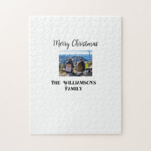 einfaches minimales frohe Weihnachten Familienname Puzzle
