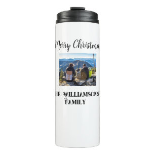 einfaches minimales frohe Weihnachten Familienname Thermosbecher