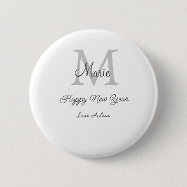 einfaches minimales frohes neues jahr monogramm gr button