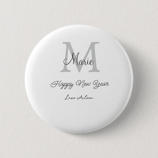 einfaches minimales frohes neues jahr monogramm gr button (Vorderseite)