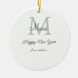 einfaches minimales frohes neues jahr monogramm gr keramik ornament