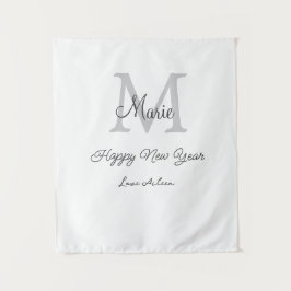 einfaches minimales frohes neues jahr monogramm gr wandteppich