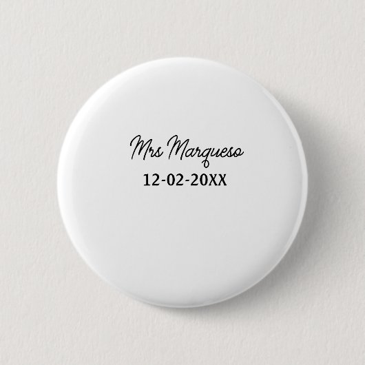 einfaches minimales Monogramm Frau Herr Name Datum Button (Vorderseite)