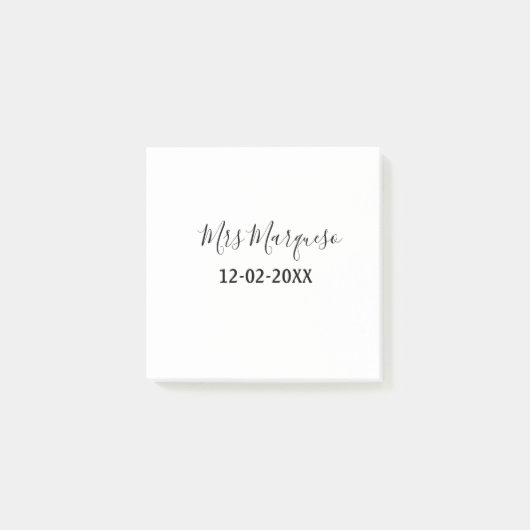einfaches minimales Monogramm Frau Herr Name Datum Post-it Klebezettel (Vorderseite)