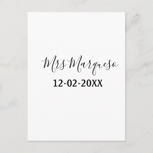 einfaches minimales Monogramm Frau Herr Name Datum Postkarte (Vorderseite)