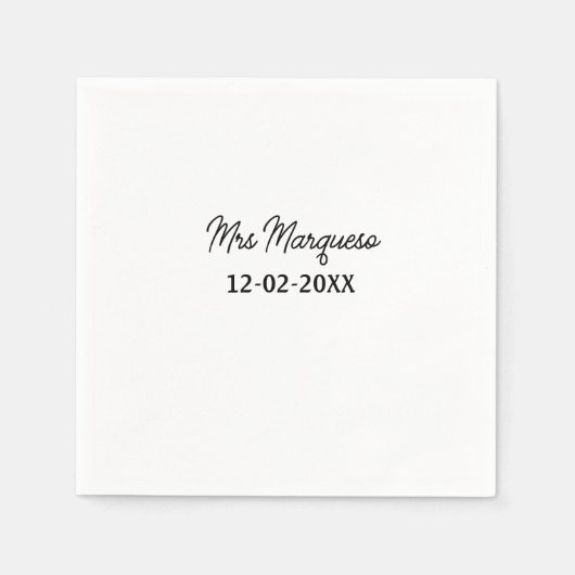einfaches minimales Monogramm Frau Herr Name Datum Serviette (Vorderseite)