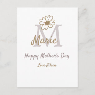 einfaches minimales Muttertags-Monogramm goldgrau Postkarte