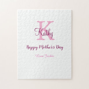 einfaches minimales Muttertags-Monogramm rosa Name Puzzle