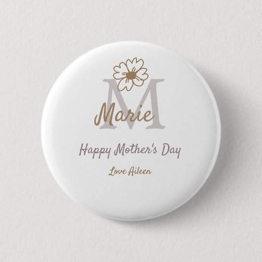 einfaches minimales Muttertagsmonogramm goldgrau f Button (Vorderseite)