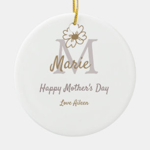 einfaches minimales Muttertagsmonogramm goldgrau f Keramik Ornament