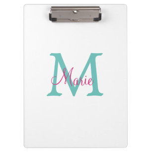 einfaches minimales Namenmonogramm grün pink blau Klemmbrett