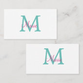 einfaches minimales Namenmonogramm grün pink blau Visitenkarte (Vorne/Hinten)