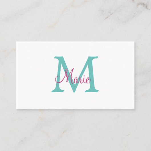 einfaches minimales Namenmonogramm grün pink blau Visitenkarte (Vorderseite)