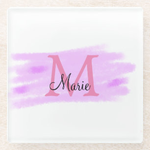 einfaches minimales Namenmonogramm rosa Aquarell Glasuntersetzer