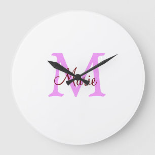 einfaches minimales Namenmonogramm rosa rot Große Wanduhr