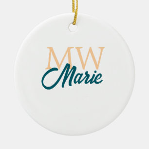 einfaches minimales Namensmonogramm orange blau fe Keramik Ornament