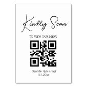 einfaches minimales QR-Code-Hochzeitsmenü Tischnummer (Vorderseite)