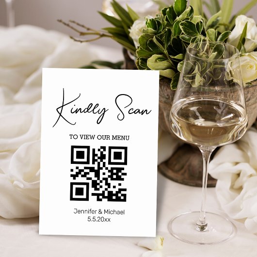 einfaches minimales QR-Code-Hochzeitsmenü Tischnummer