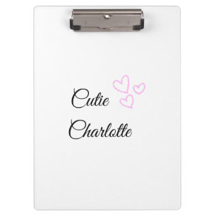 einfaches minimales rosa Herz Glitter Funkeln Name Klemmbrett