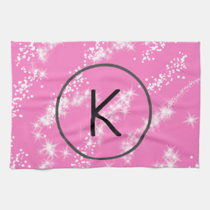 einfaches minimales weißes Monogramm rosa Glitter- Geschirrtuch