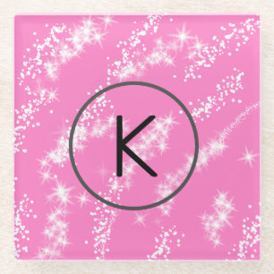 einfaches minimales weißes Monogramm rosa Glitter- Glasuntersetzer