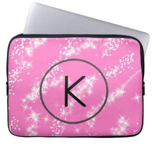 einfaches minimales weißes Monogramm rosa Glitter- Laptopschutzhülle