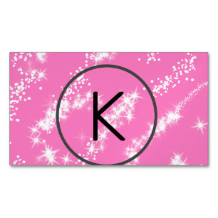 einfaches minimales weißes Monogramm rosa Glitter- Magnetische Visitenkarte