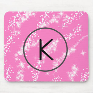 einfaches minimales weißes Monogramm rosa Glitter- Mousepad
