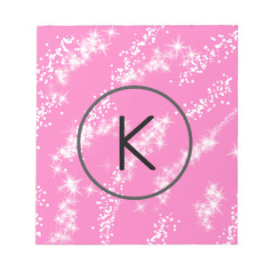 einfaches minimales weißes Monogramm rosa Glitter- Notizblock