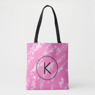 einfaches minimales weißes Monogramm rosa Glitter- Tasche