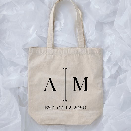 Einfaches minimalist Monogramm Hochzeitswillkommen Tragetasche