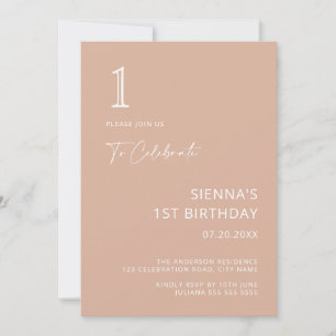 Einfaches Minimalistisch Blush Pink Girl 1. Geburt Einladung
