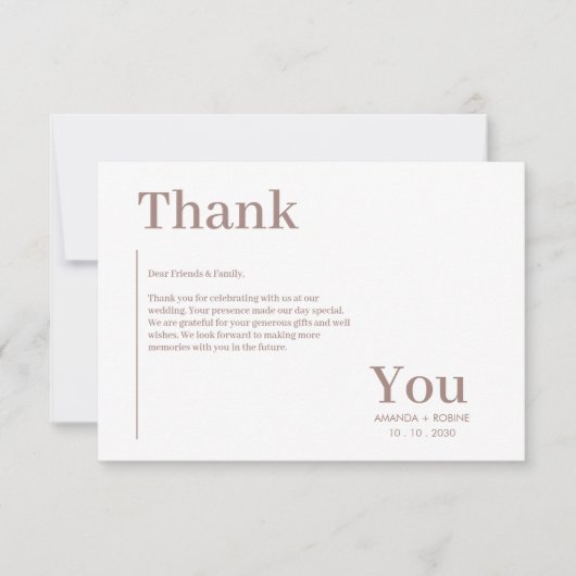 Einfaches Minimalistisch Brown Elegant Dankeskarte (Vorderseite)
