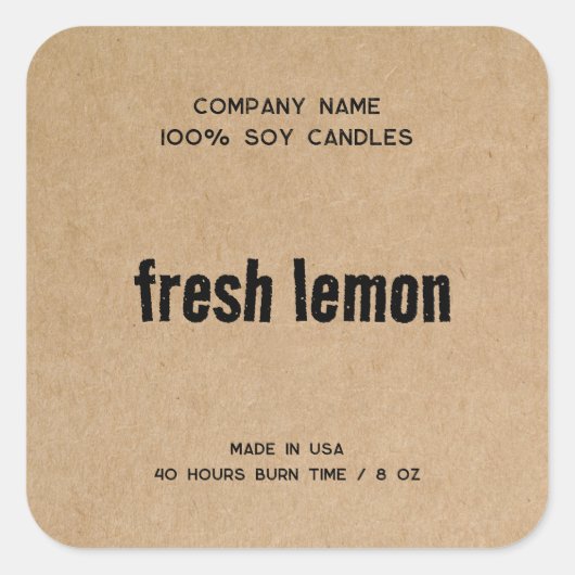 Einfaches Minimalistisch-Candle-Label-Fahrzeug Quadratischer Aufkleber (Vorderseite)