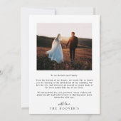 Einfaches Minimalistisch-Chic-Foto für Hochzeiten Dankeskarte (Rückseite)