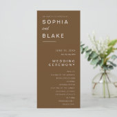 Einfaches Minimalistisch Dark Brown Hochzeitsprogr (Stehend Vorderseite)
