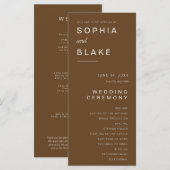 Einfaches Minimalistisch Dark Brown Hochzeitsprogr (Vorne/Hinten)