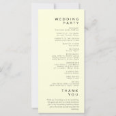 Einfaches Minimalistisch-hellgelbes Hochzeitsprogr (Rückseite)