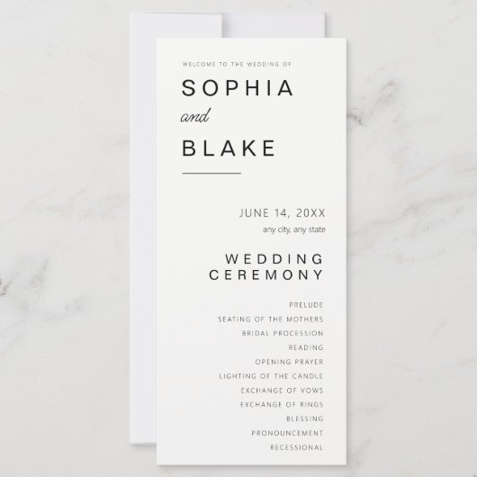 Einfaches Minimalistisch-off-White-Wedding-Program (Vorderseite)