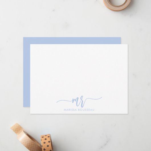 Einfaches Minimalistisch Pastel Blue Name Script Mitteilungskarte (Vorderseite/Rückseite Beispiel)