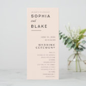 Einfaches Minimalistisch-Pink-Creme-Hochzeitsprogr (Stehend Vorderseite)