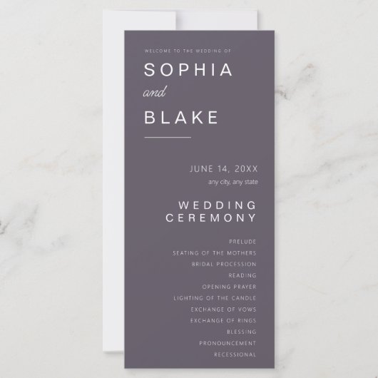 Einfaches Minimalistisch-Rauch-Grau-Hochzeitsprogr (Vorderseite)