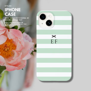 Einfaches Minimalistisch-Sage-Green Strip-Bow-Mono Case-Mate iPhone 14 Hülle