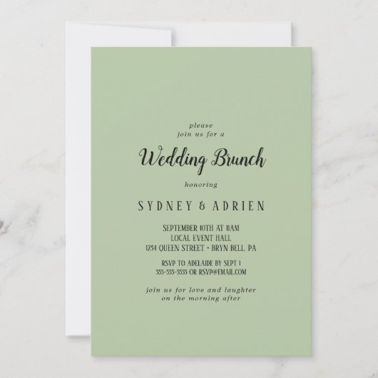 Einfaches Minimalistisch|Sage Wedding Brunch Einladung (Vorderseite)