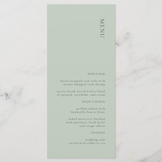 Einfaches Minimalistisch Sage Wedding Menu Menükarte (Vorderseite)