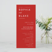 Einfaches Minimalistisch Scarlet Red Wedding Progr (Stehend Vorderseite)
