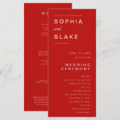 Einfaches Minimalistisch Scarlet Red Wedding Progr (Vorne/Hinten)