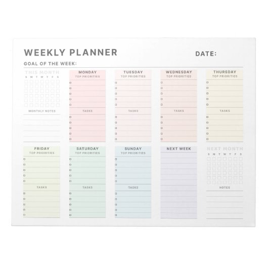 Einfaches Minimalistisch Weekly-Planner Notizblock (Vorderseite)