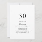 Einfaches Minimalistisches 30. Geburtstag Party Einladung (Vorderseite)